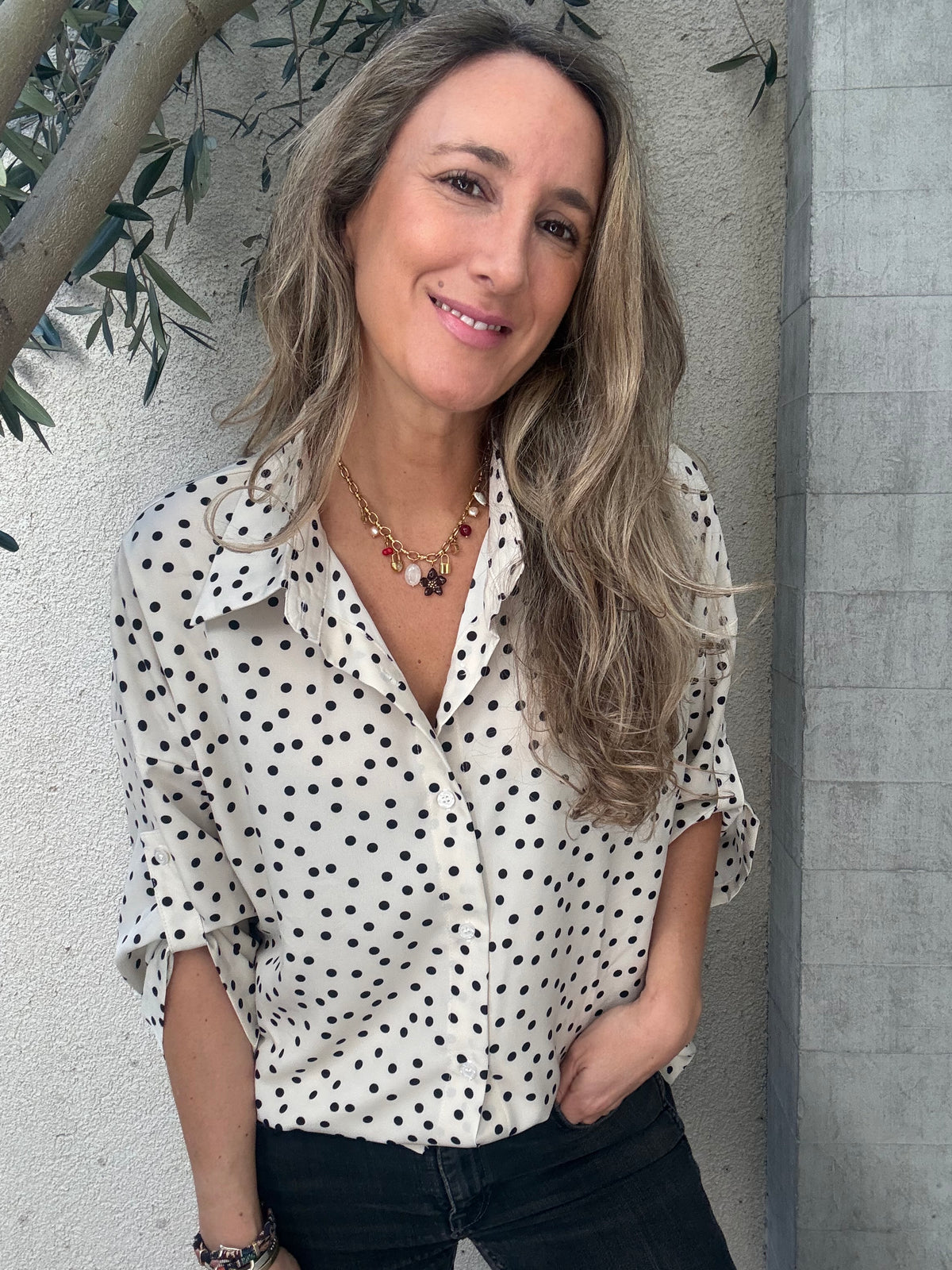 Blusa new lunares beige