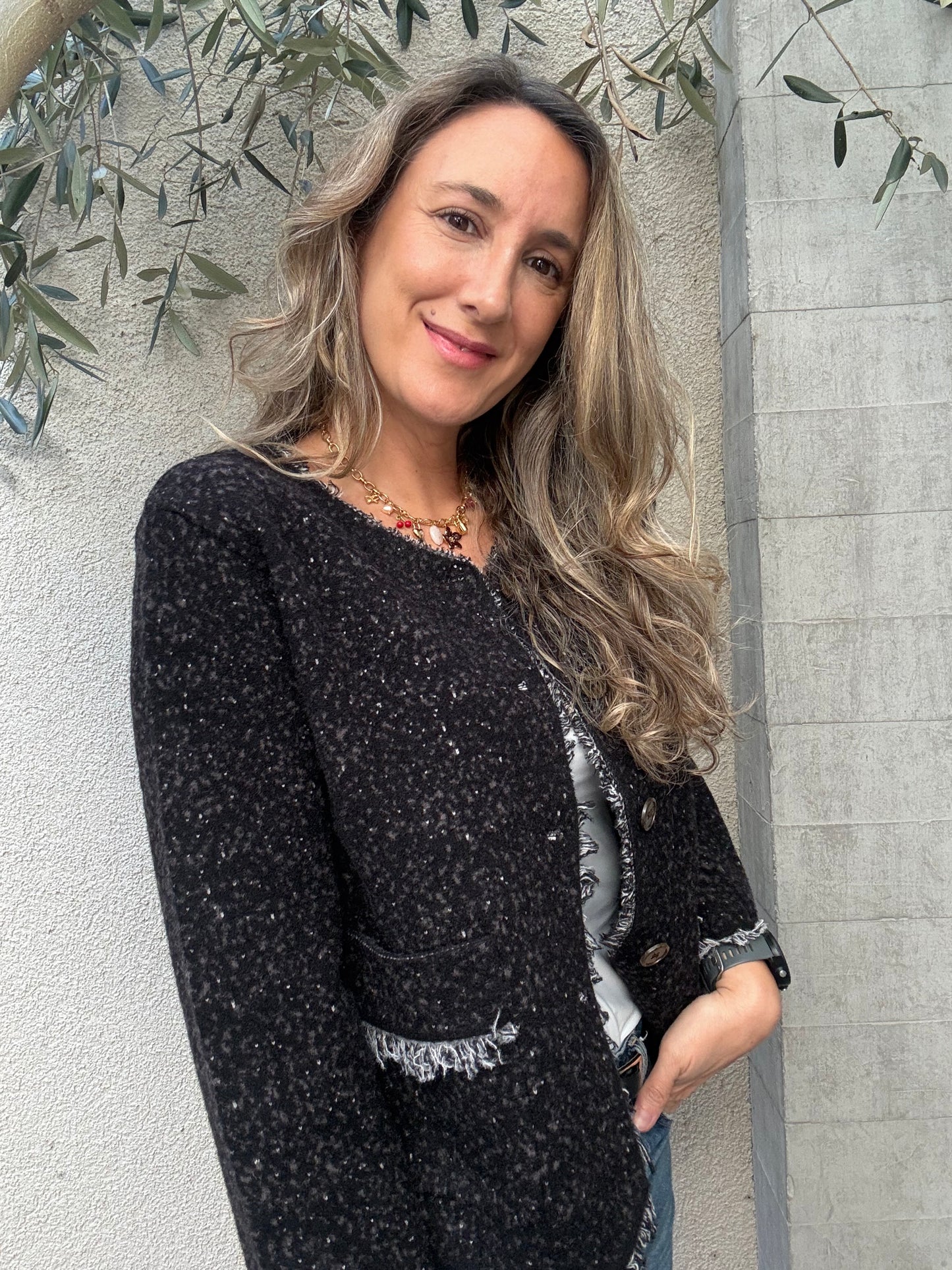Chaqueta jaspeada gris oscuro