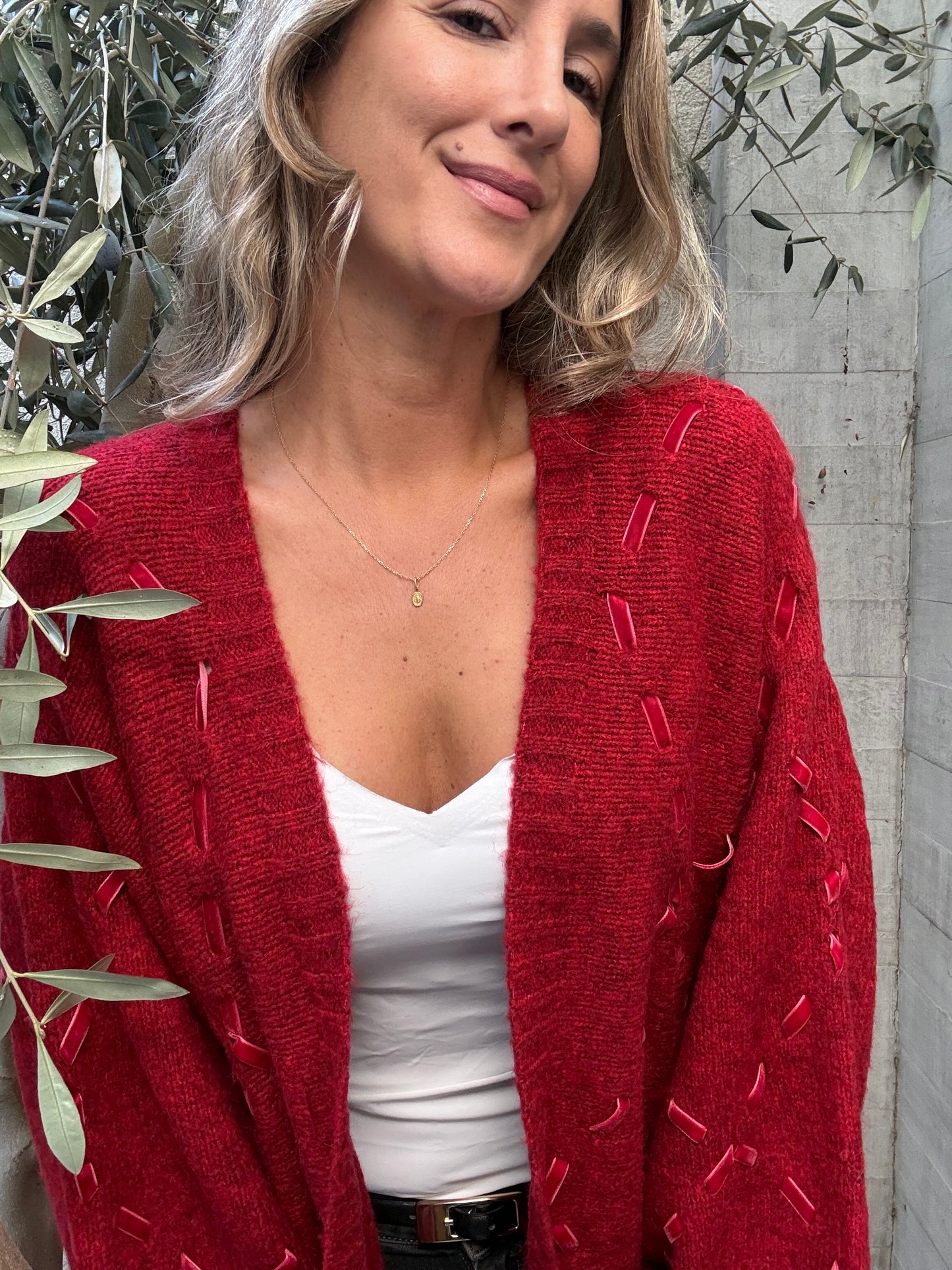 Chaleco cintas gamuza rojo