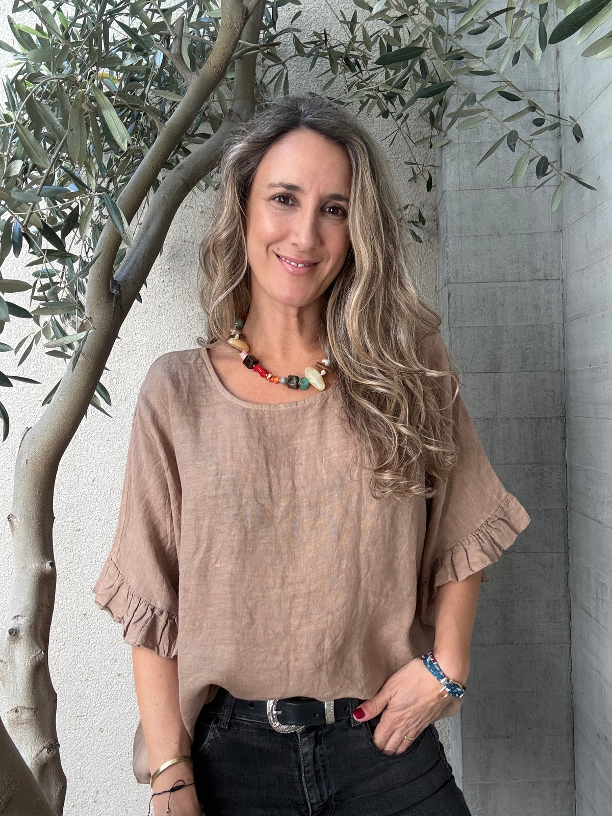 Blusa lino Salamanca café