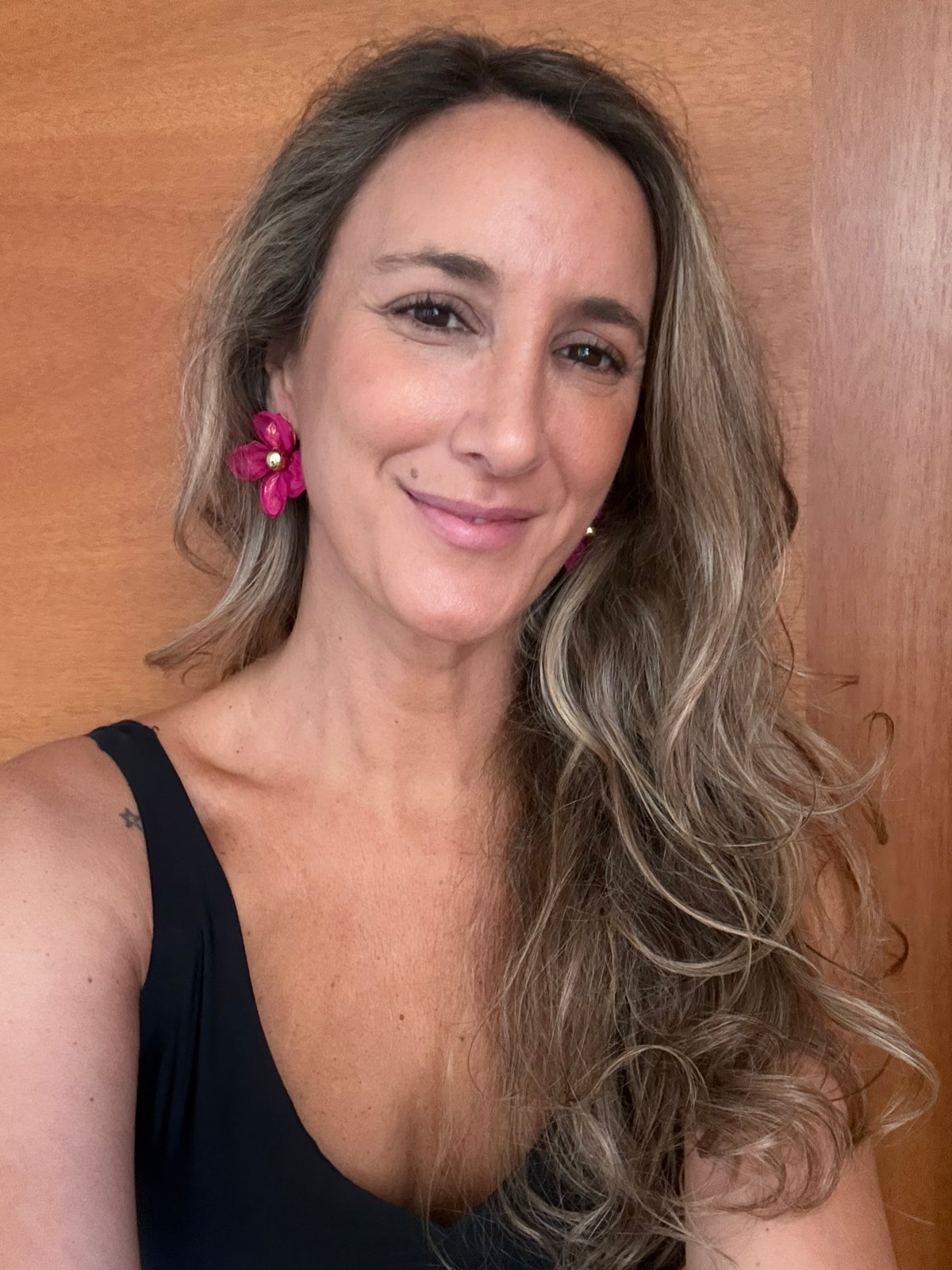 Aros Super flores fucsia