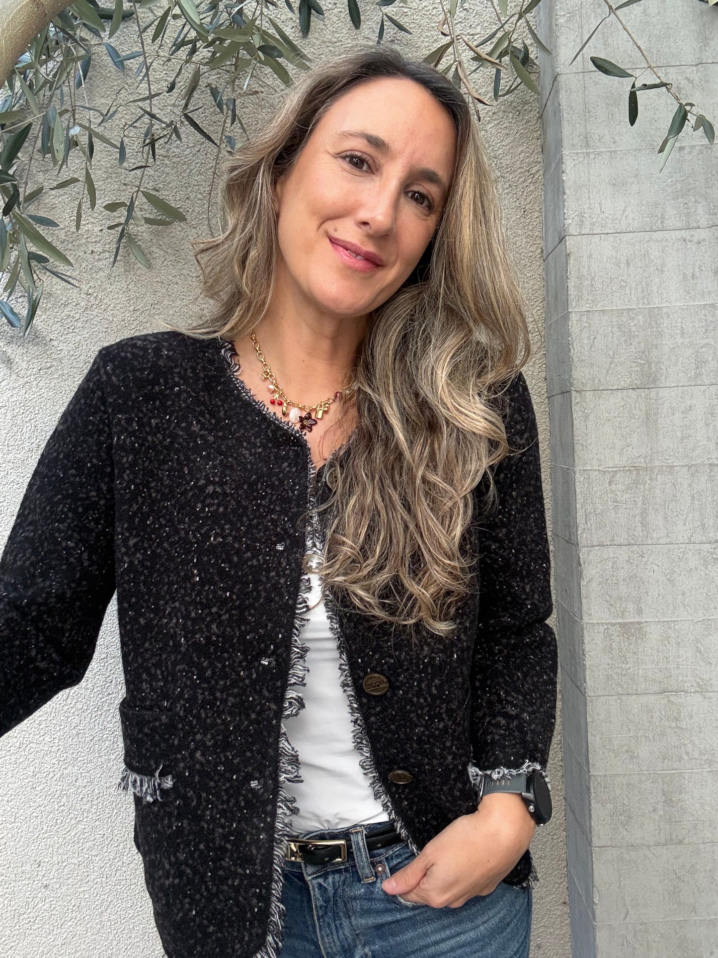 Chaqueta jaspeada gris oscuro