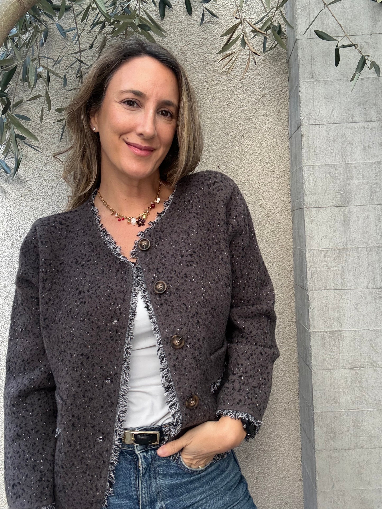 Chaqueta jaspeada gris claro