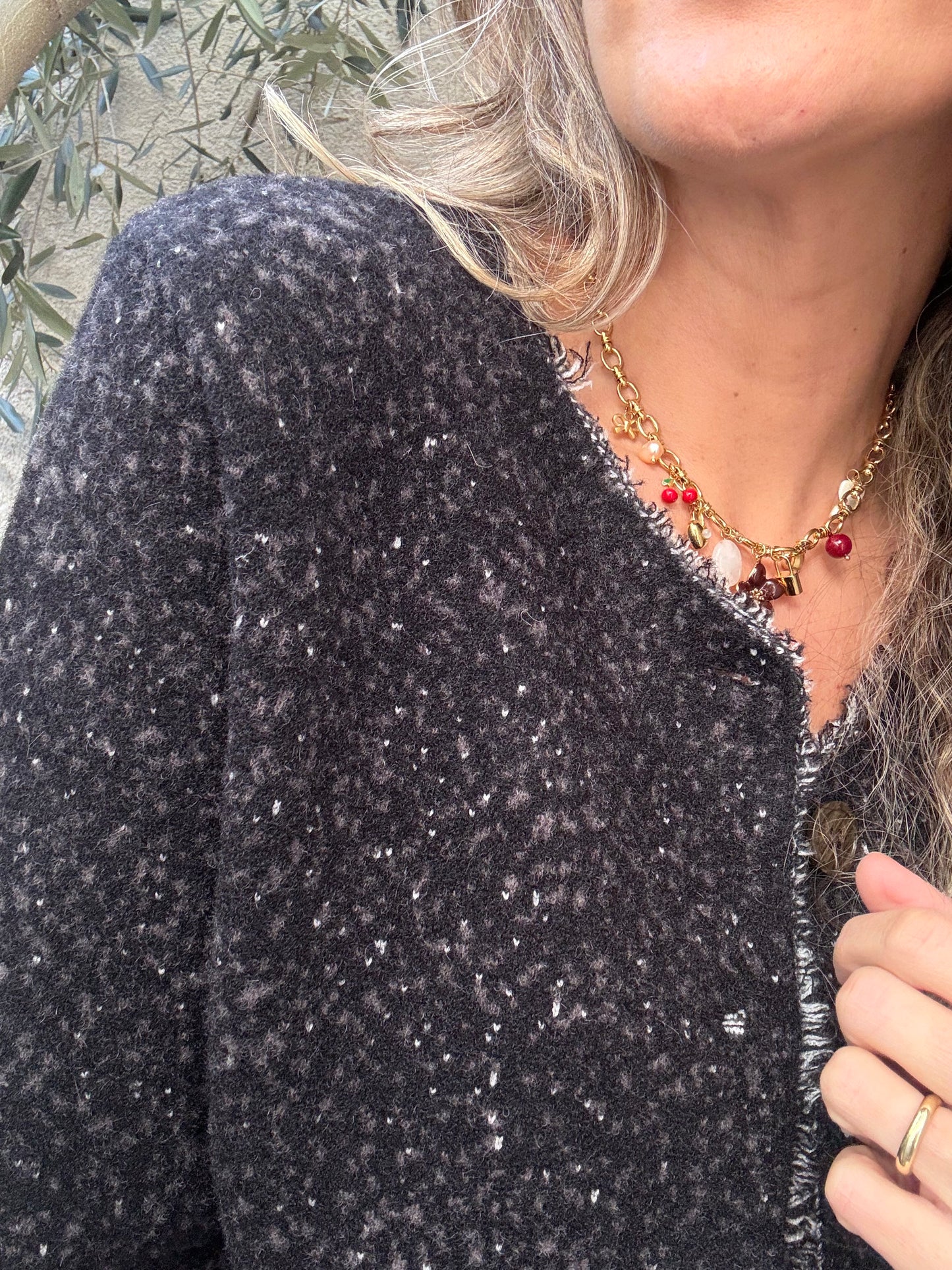 Chaqueta jaspeada gris oscuro
