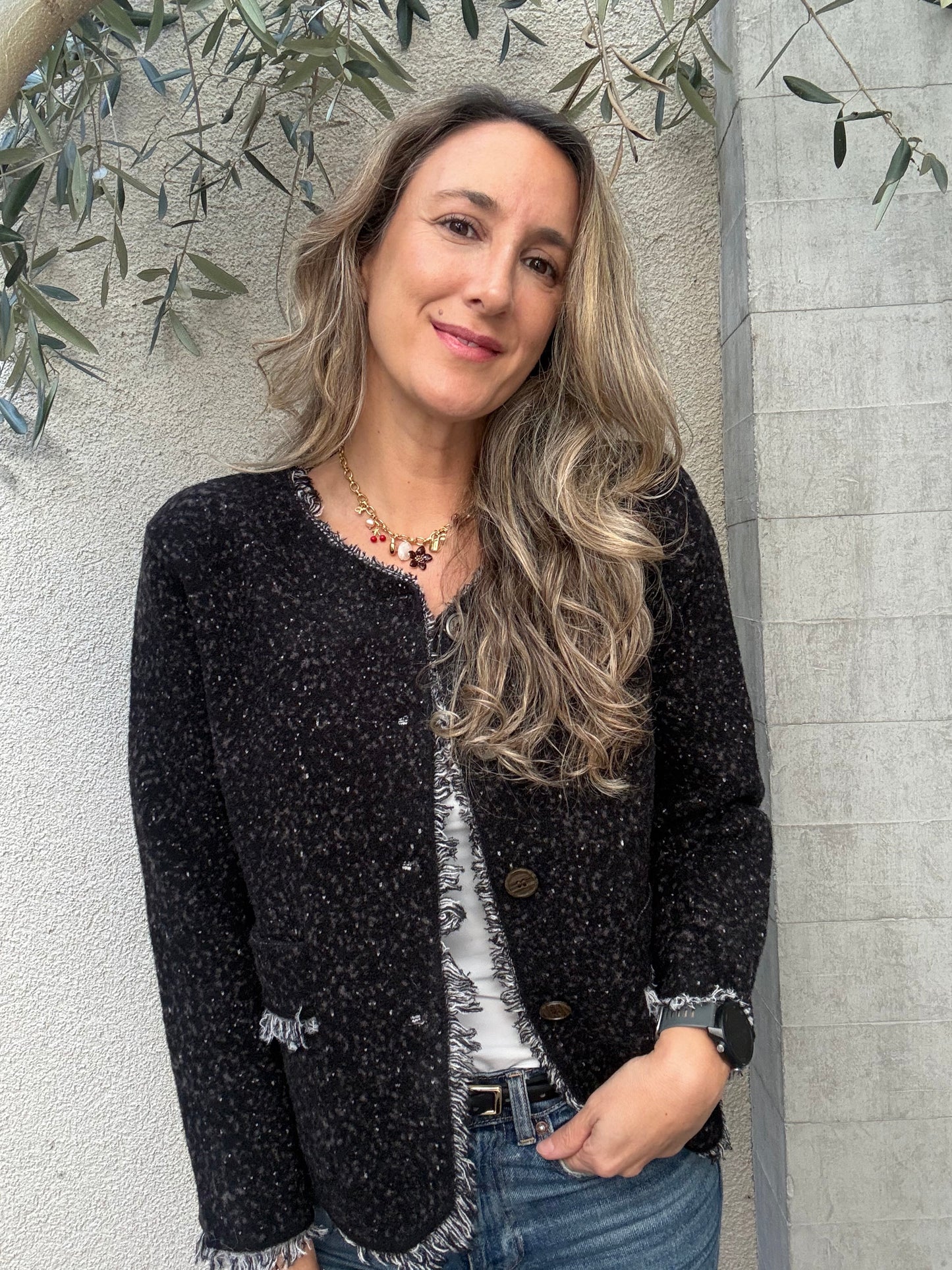 Chaqueta jaspeada gris oscuro