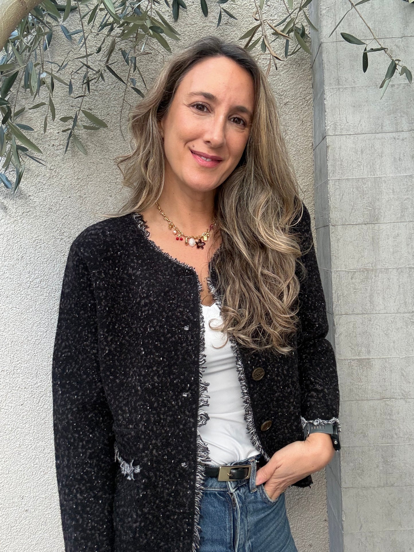 Chaqueta jaspeada gris oscuro