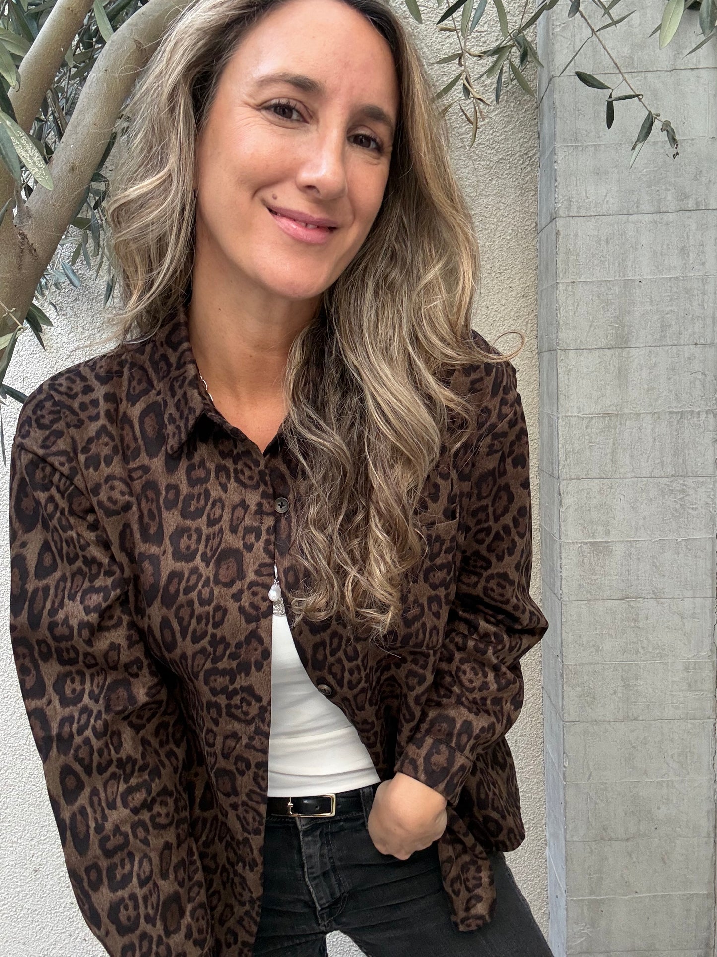 Blusa suede print camel verdoso