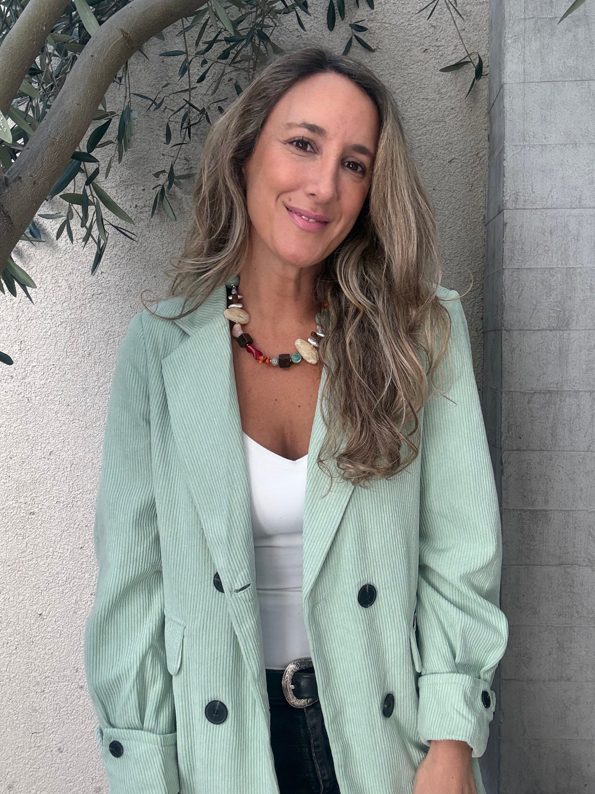 Blazer cotele verde agua