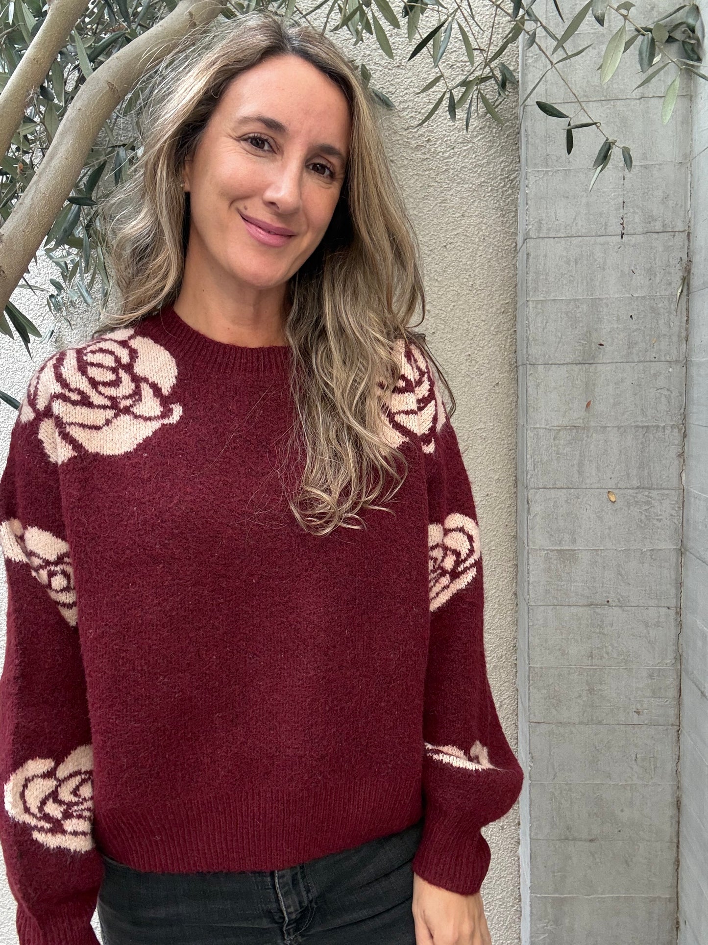 Sweater Flor Burdeo