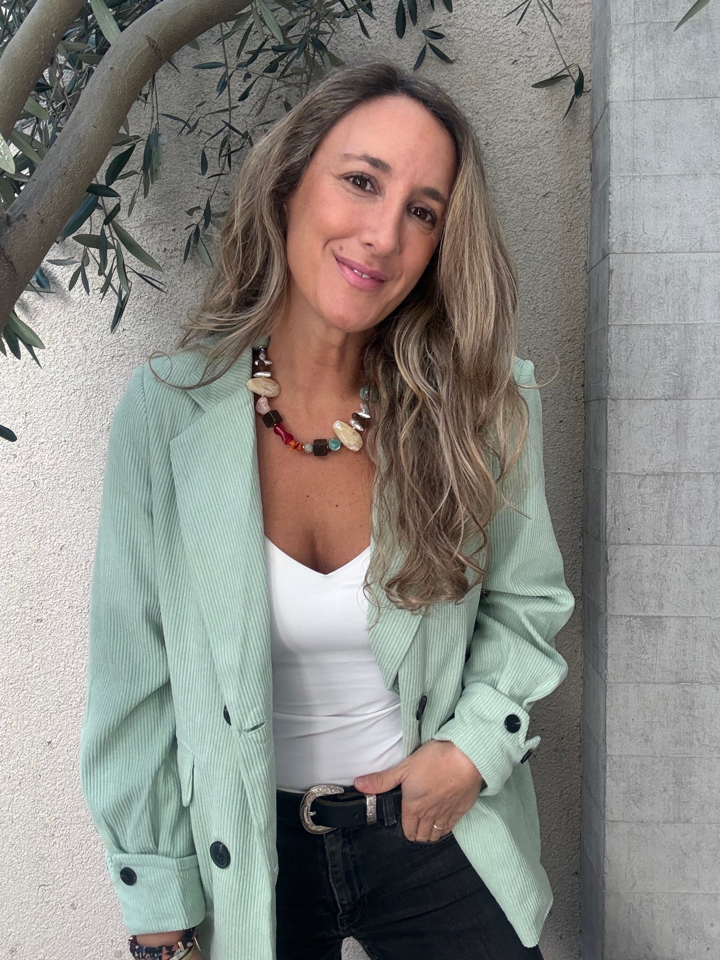 Blazer cotele verde agua