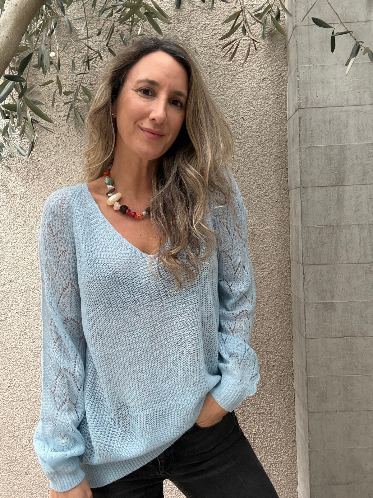 Chaleco natural celeste