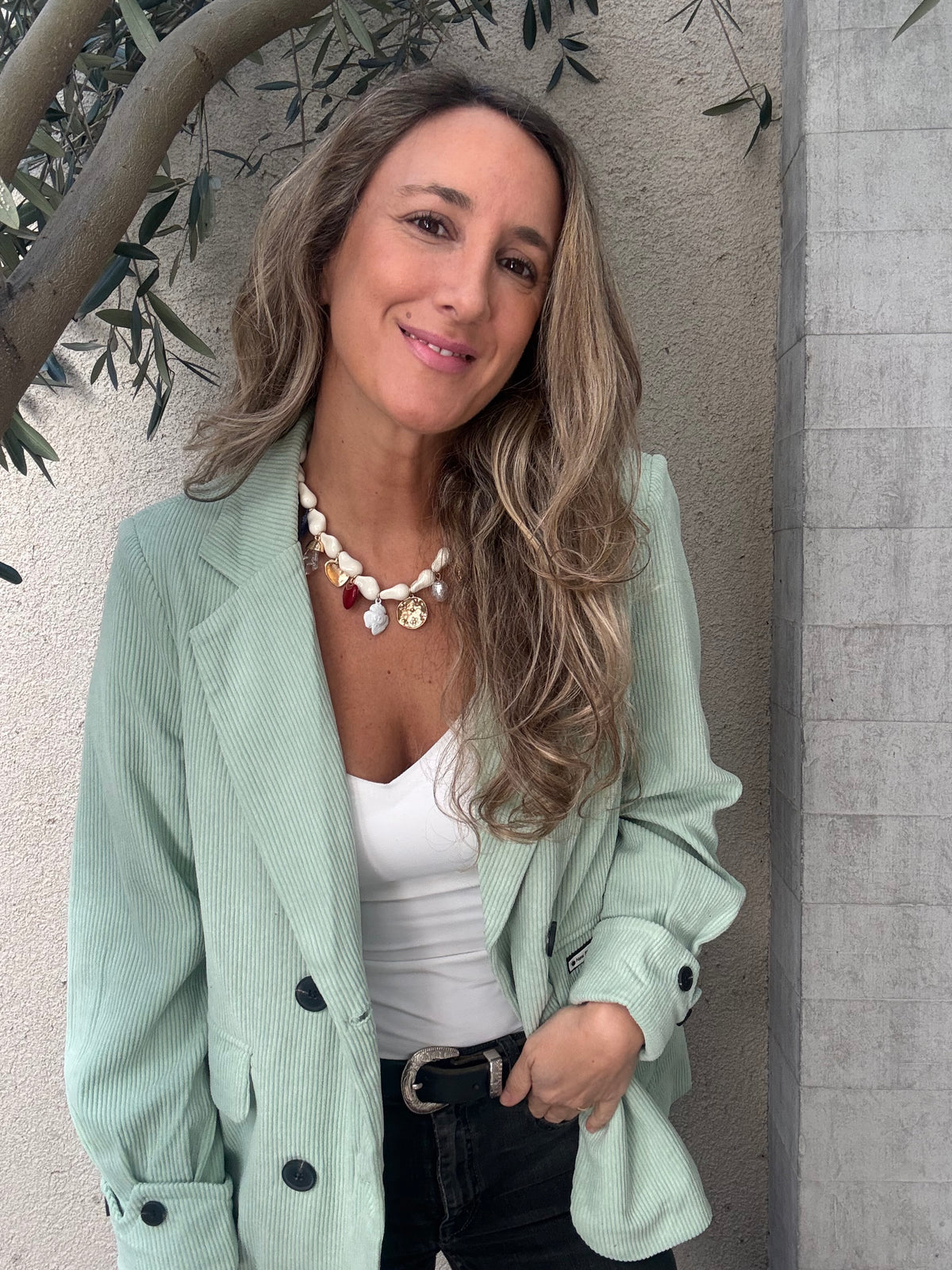 Blazer cotele verde agua