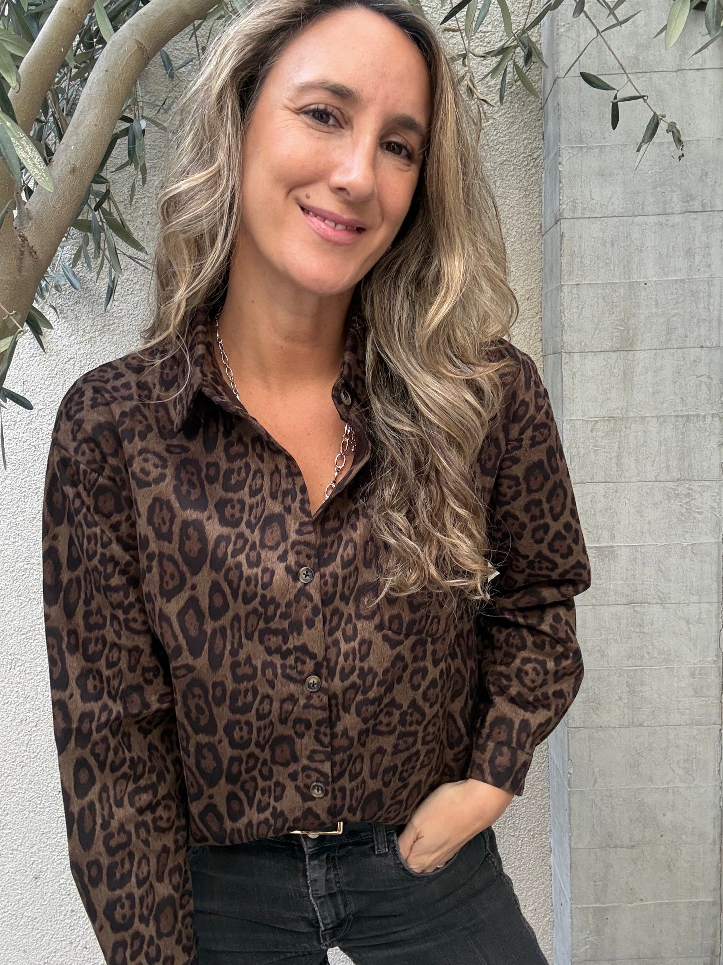 Blusa suede print camel verdoso