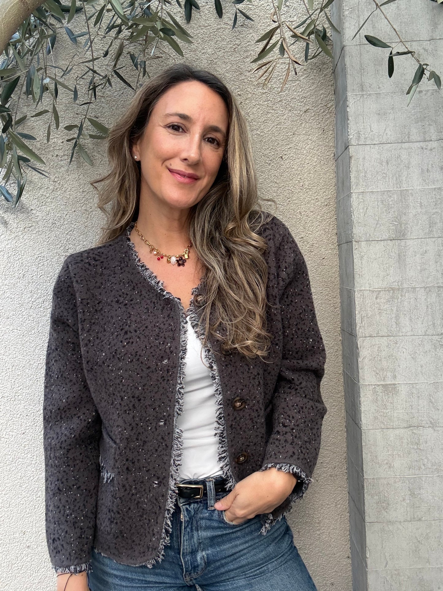 Chaqueta jaspeada gris claro
