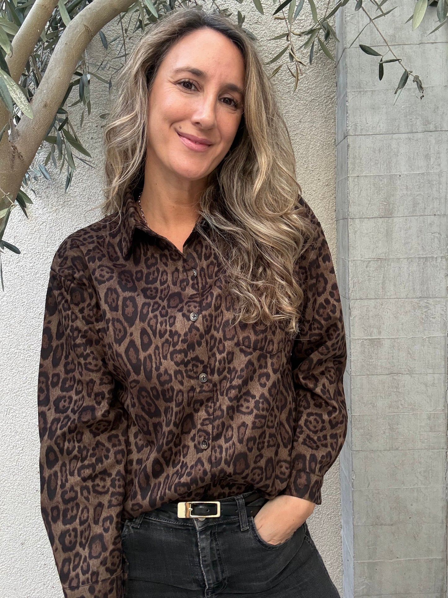 Blusa suede print camel verdoso