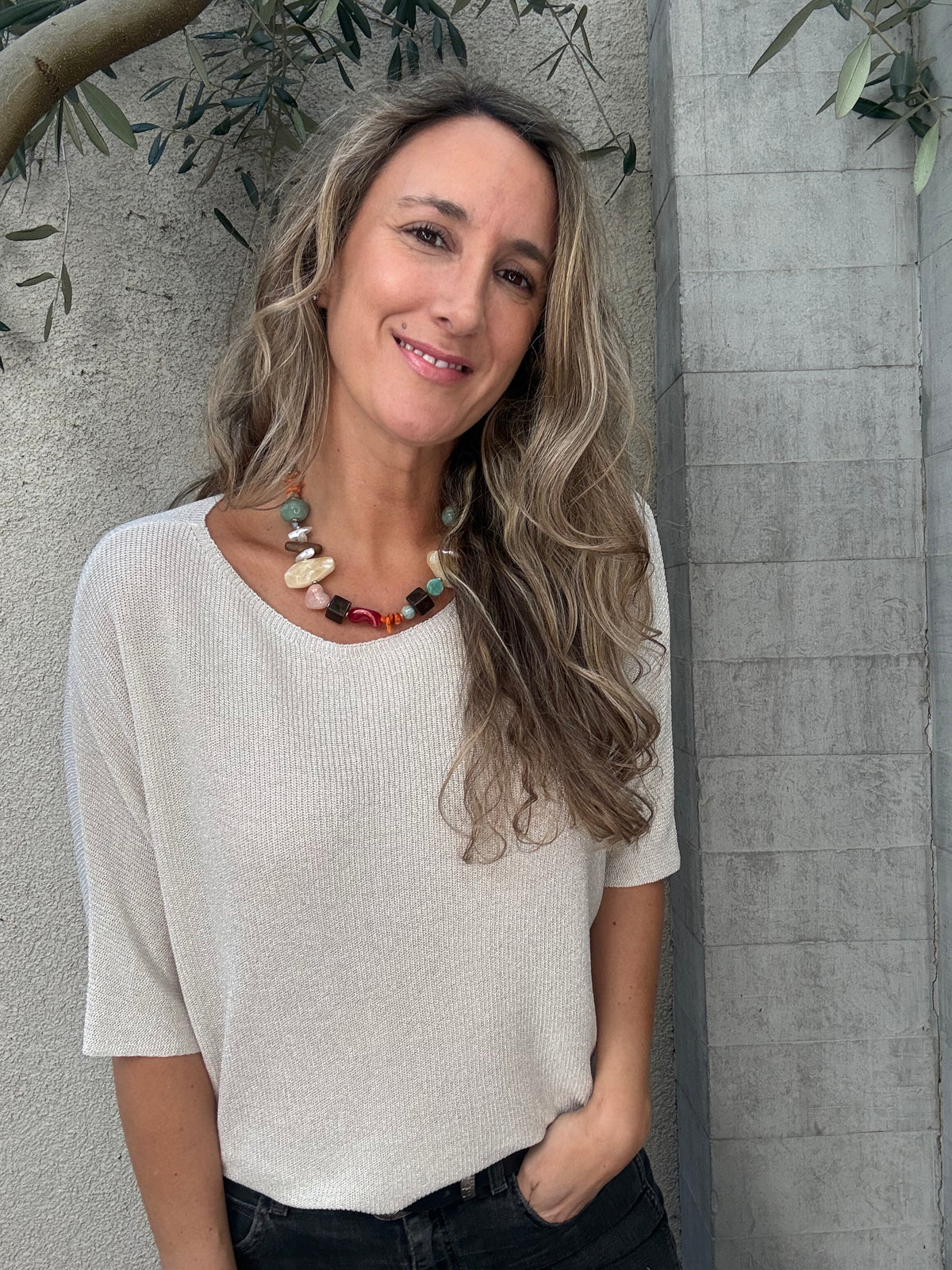 Chalequito lurex hilo beige