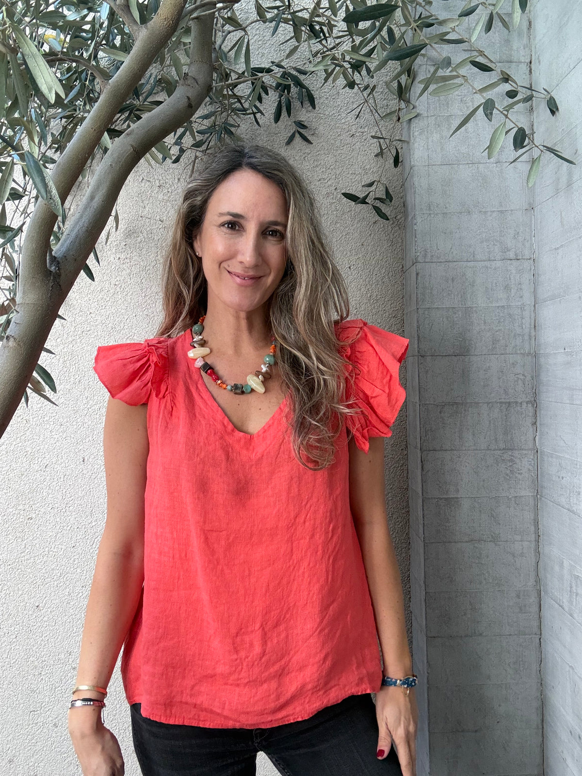 Blusa lino gallega coral