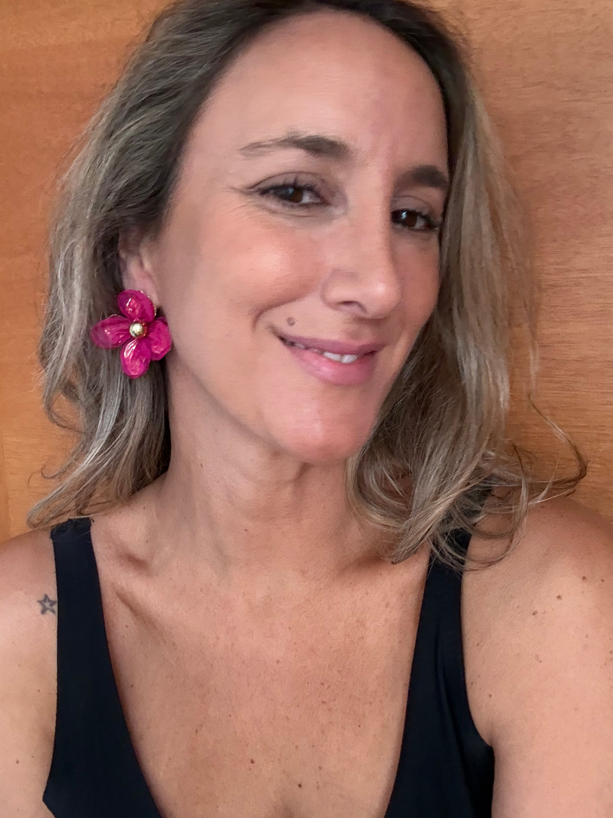 Aros Super flores fucsia