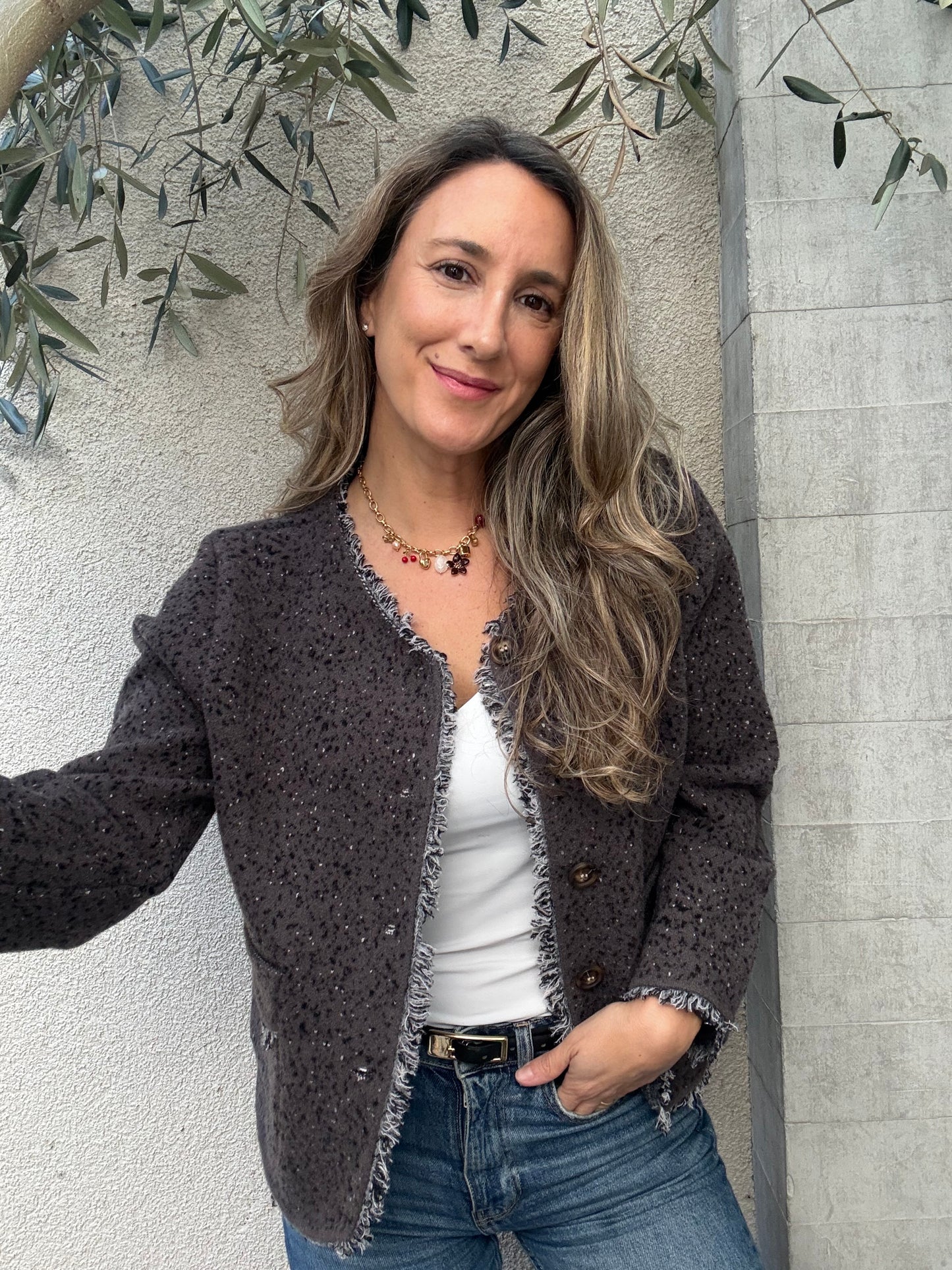 Chaqueta jaspeada gris claro